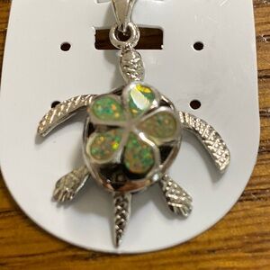 Sterling Silver Opal Turtle Pendant